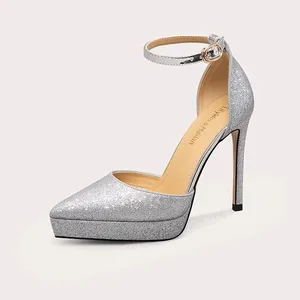 Wholesale of New Solid Color Women's Sandals Glitter High Heels Fashionable Banquet Sexy Slim Heeled Shoes for Women