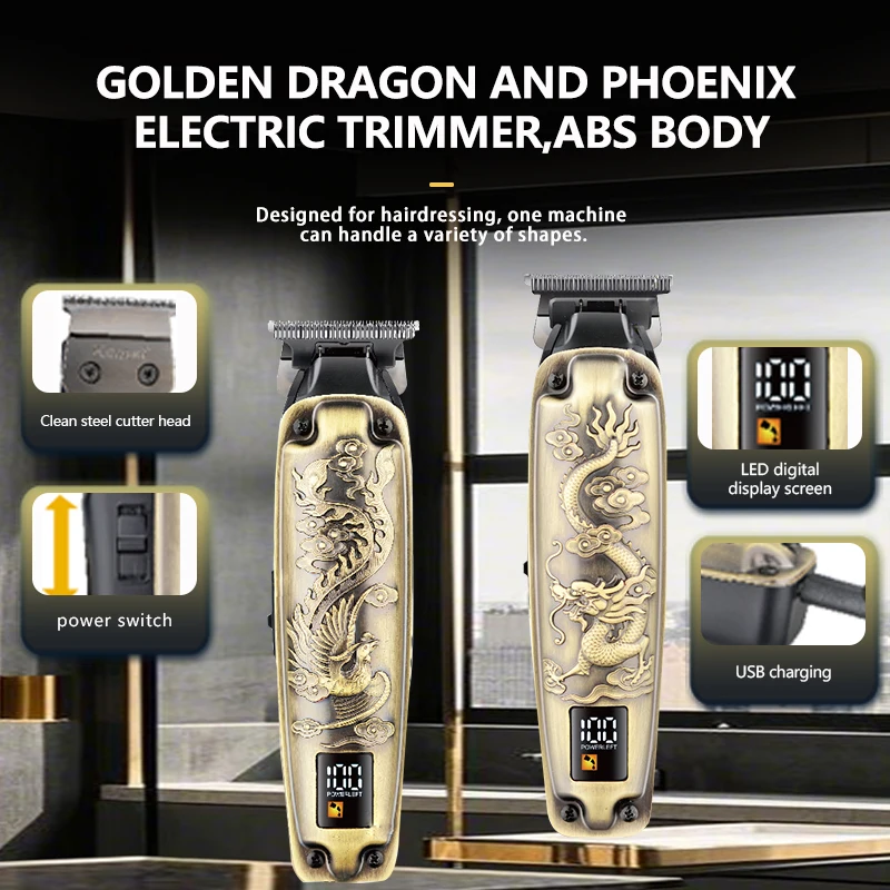 KM1599 Brand Kemei 5W 6500RPM LCD Relief Bronze Body Hair Beard Electrical Professional Shaver 1mm Adaptor  European Trimmer CE