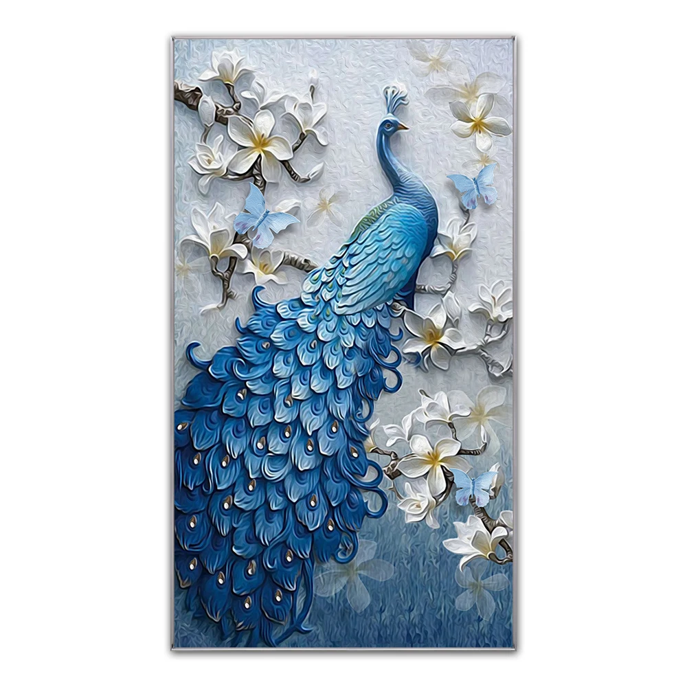 Custom Canvas Peacock Round 5D Crystal Diamond Painting Kit Handwork Decorative Animal Paintings