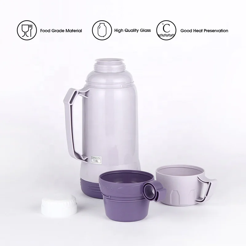 Daydays 1 Litre Thermos Flask Plastic Body Vacuum Flask with 2