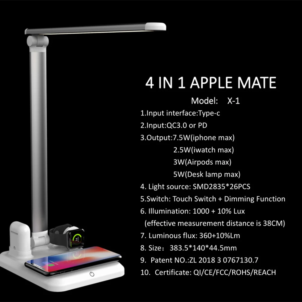 
Функциональная Беспроводная зарядная док-станция вращающаяся настольная лампа дизайн Зарядка для Iphone для Airpods и умных часов держатель для быстрой зарядки 