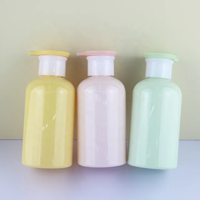 High Quality 300ml 10oz Empty PET Plastic Clear Amber Eco-friendly Hotel Packaging Custom Product Body Wash Shampoo Bottle
