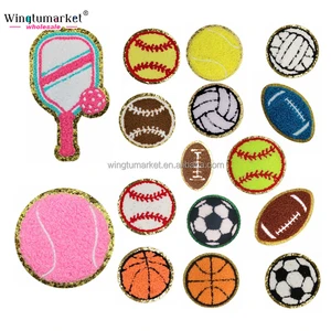 Wholesale DIY Glitter Patches Rugby Footbball Soccer Basketball Baseball Iron on Sport Sequin Chenille Appliques Patch
