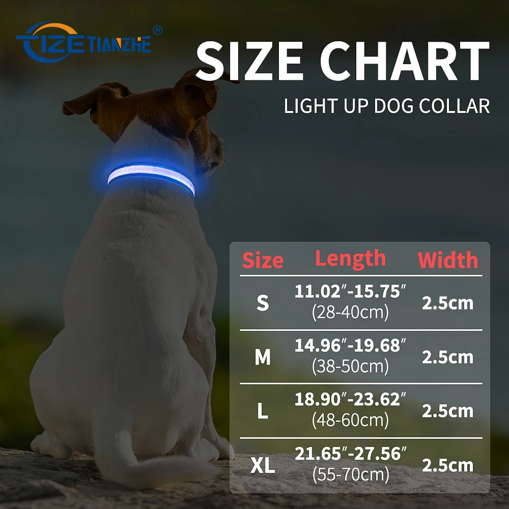 China Wholesale Customized Led Light up Dog Collar Pet Accessories Rechargeable Waterproof Dog Led Collar