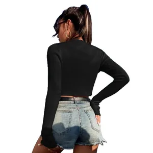 Summer Autumn New Arrival Sexy Solid Color V-Neck Cardigan Short Length Slim Fit Tie Knitted Weave Casual Style Women's Knit