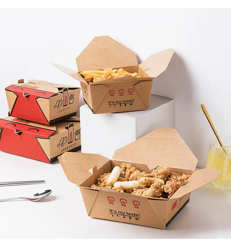 Customized Disposable Kraft Paper Fried Chicken Box Packing Fruit Salad