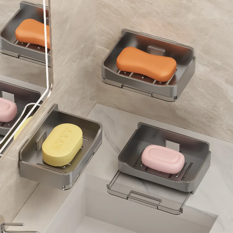 DS2770 Self Adhesive Bar Sponge Soap Dish Holder for Shower Bathroom Kitchen Sink Wall Mounted Soap Holder With Draining Tray