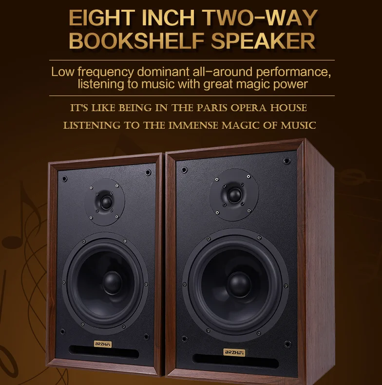 BRZHIFI DS8 bisonic hifi passive speaker 8 inch wooden bookshelf Audio Desktop home speaker factory