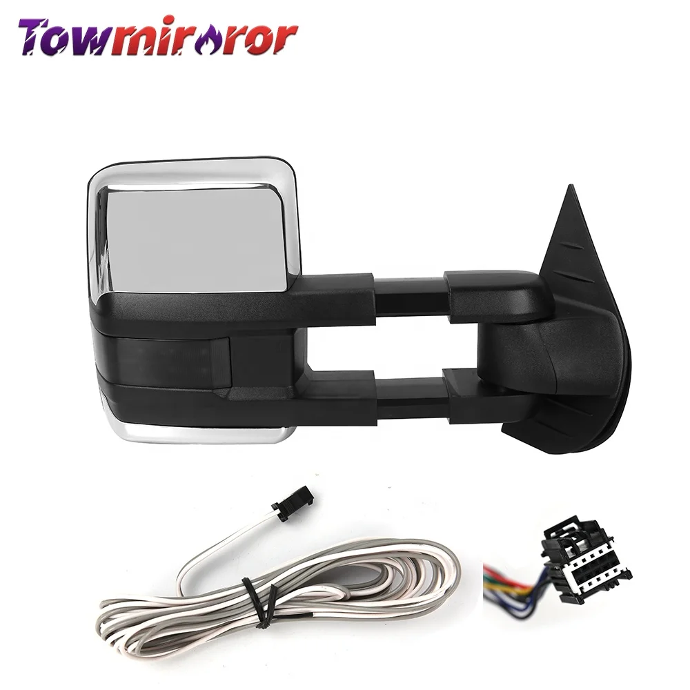 Tow Mirrors Gmc PAIR Of Power Heated Towing Mirrors For 2007-2013 Chevy Silverado 1500/2500/3500HD - Chrome, Manual Fold 2015 Silverado Tow Mirrors Oem - Foto 3