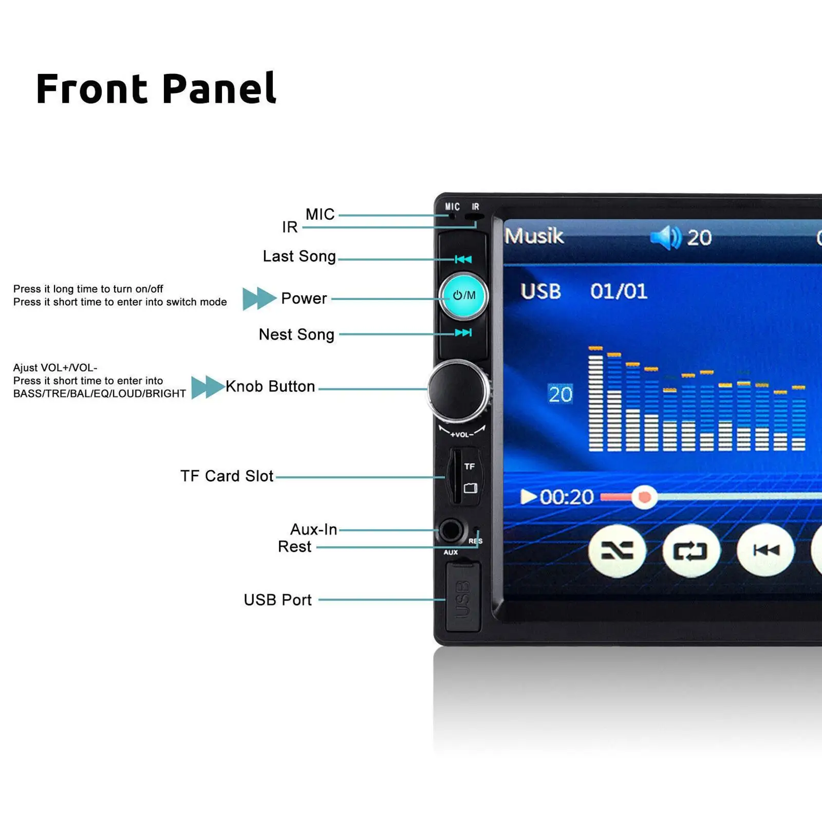 7 Inch Car Mp5 Car Radio 1080p Full Screen Automotive Multimedia Usb