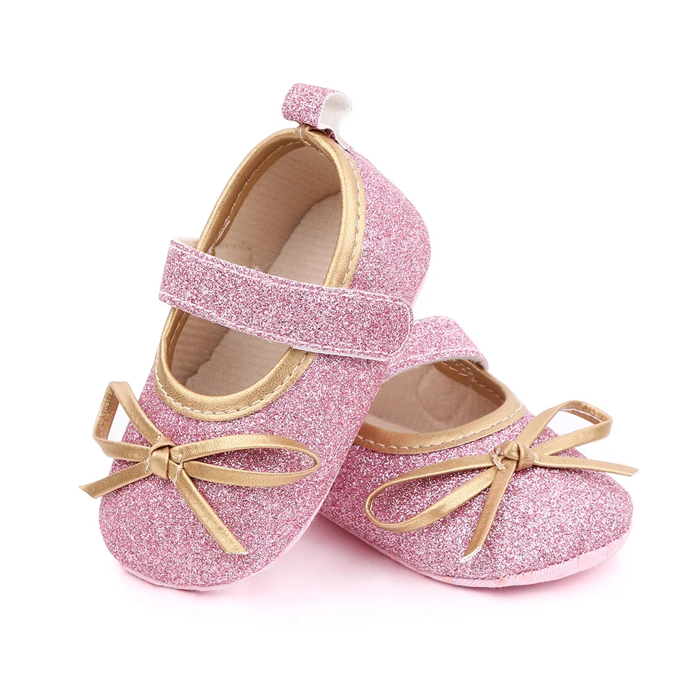 Fancy shining baby girl princess shoes bow-knot soft sole infant toddler shoes 0-1 year walking manufacture