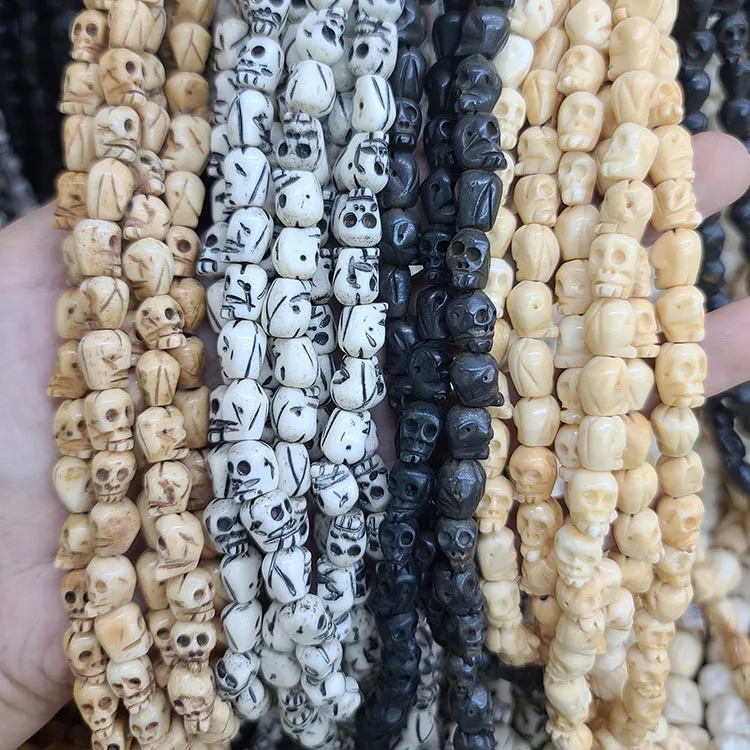 3PCS Ivory Large Carved OX Bone Skull Beads - 31x41mm For Halloween Jewelry Making, Bulk Beads For Necklace Bracelet - View #10