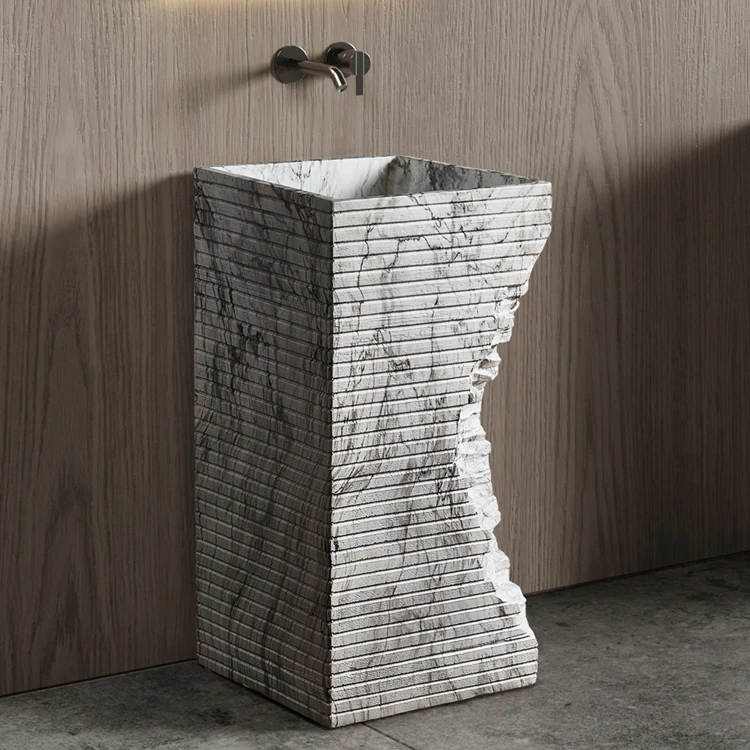 Designer's Favorite Italian Design Free Standing Wash Basin Carrara Artifical Stone Pedestal Basin Sink for Hotel Bathroom