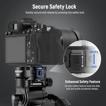 NEEWER GM31 Arca Type Quick Release Plate Kit, Quick Switch Auto Lock Square QR Camera Mount Plate, 1/4" 3/8" Thread for Tripod detail image