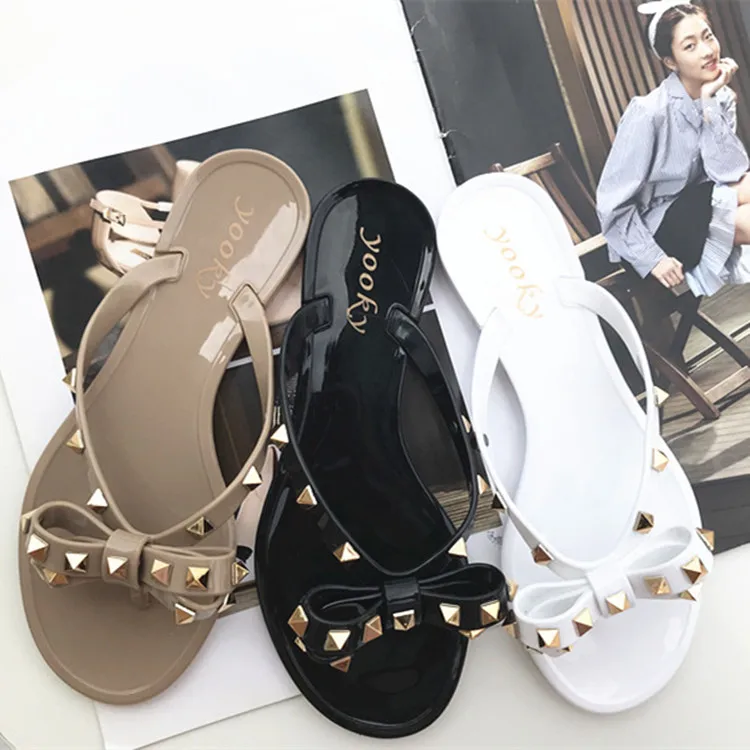 Wholesale Fashion Big Size Jelly Ladies Flip Flop Rivet Beach Slippers Popular All match Pvc Shoes For Girl And Women Buy Women Fashion Shoes Woman Good Quality Shoes Summer Ladies Flip Flop Beach