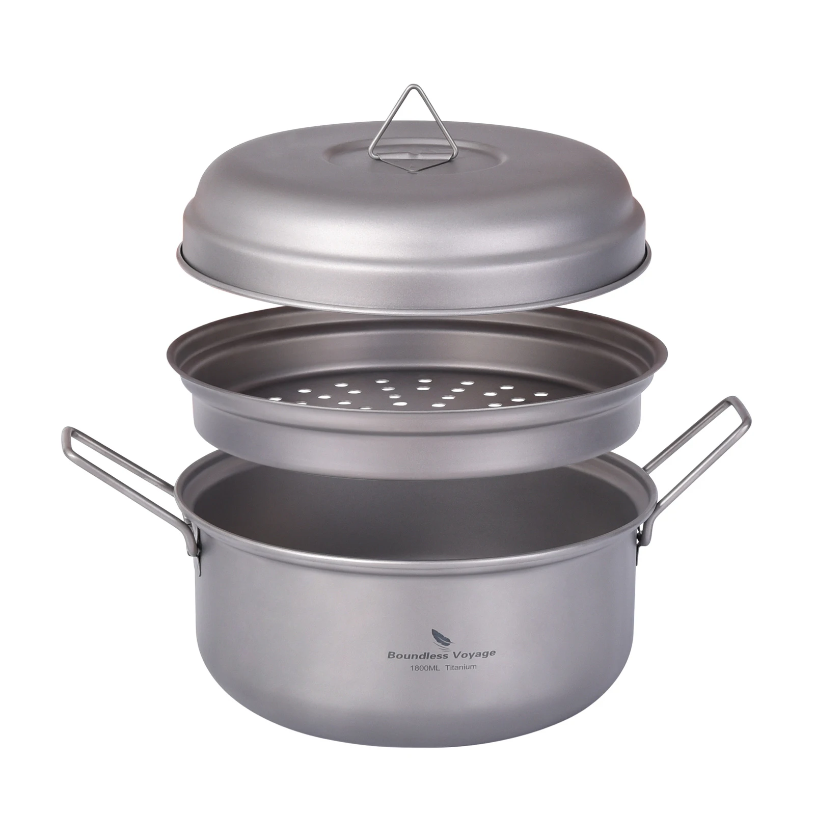 thumbnail image 2 of Boundless Voyage Ultralight Titanium Cookware Set - Pot, Pan & Folding Handle For Backpacking & Camping 2 of 11