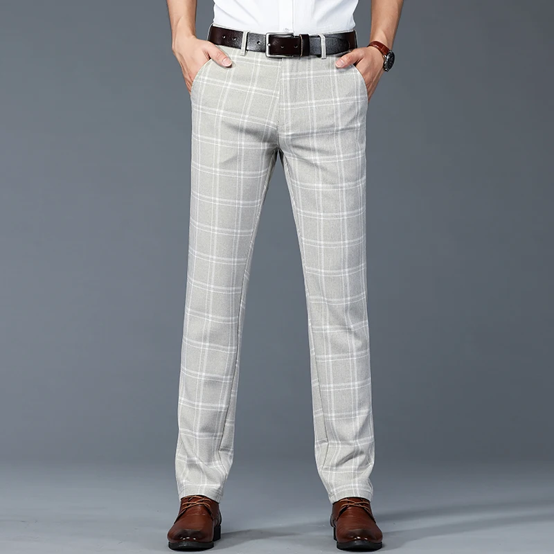 Custom Men's Plaid Pants Casual Business Formal Work Trousers Luxury Thin &  Loose Straight Fit Plus Size Formal Men's Trousers