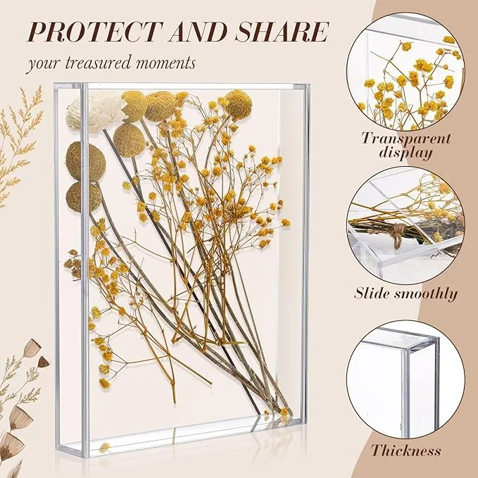 2 Pcs Acrylic Shadow Boxes Display Cases DIY Clear Acrylic Display Box Dried Flower Shadow Box