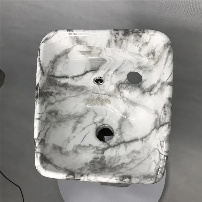 Popular Small Size Grey Marble Color Basin Sanitary Ware Ceramic Slim Pedestal Basin Sink