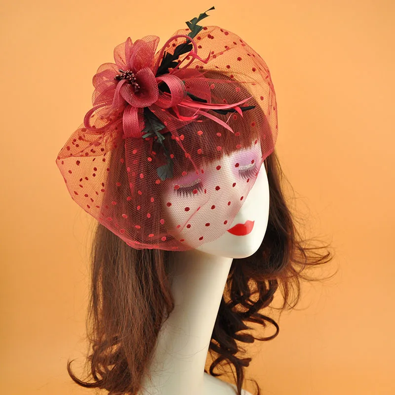 Vintage Fascinator Hat - Feather Mesh Face Veil for Weddings display picture 1
