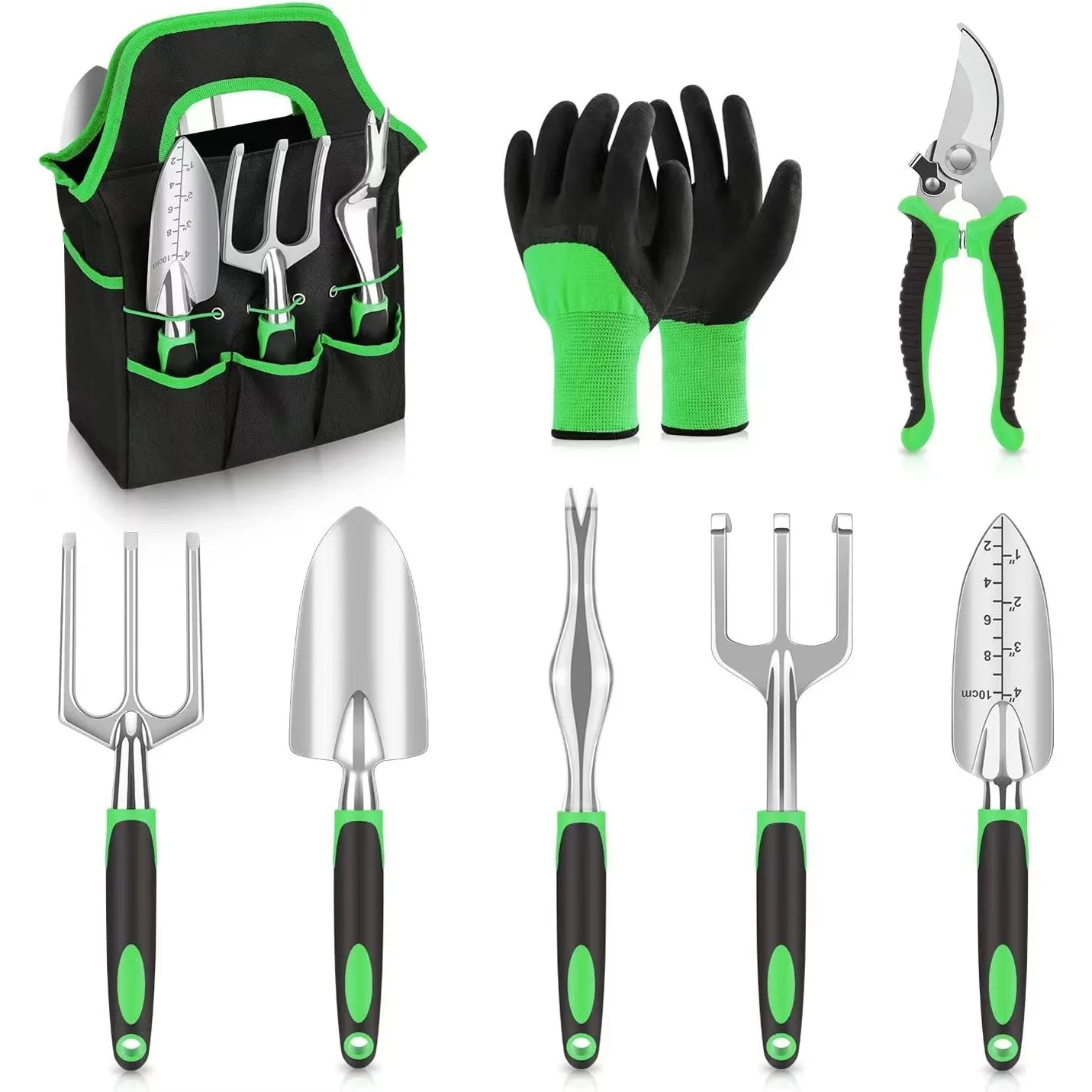 Garden Tool Set: Aluminum Alloy Shovel, Rake, Branch and Scissors