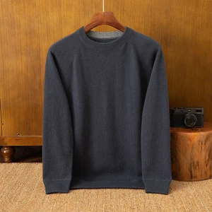 Customizable 100% Cashmere Men's Neck Pullover Sweater Casual Long Sleeve Sports Style Thin for Autumn Winter