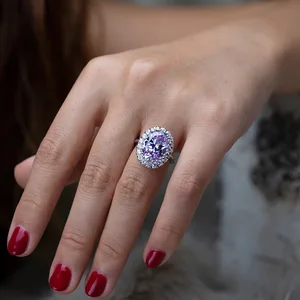 Pointed Oval Dove Egg Wedding Silver Iced Engagement Ring Top Sales Romantic Gemstone Ring for Party Featuring Sapphire Main