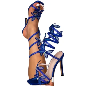 Luxury Women's High Heels Sandals Girl's New Color Spiral Rhinestone Butterfly Slides for Party Wedding Comfortable Women's