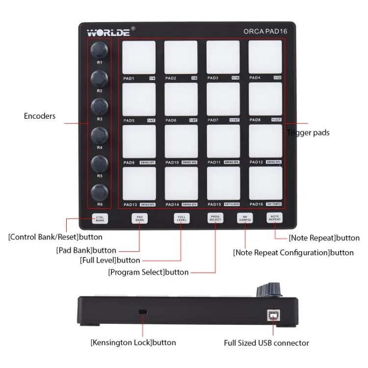 WORLDE USB MIDI Controller Beat Maker Machine 6 Assignable Knobs Note  Repeat Full Level Buttons Portable Mini Controller Pad| Alibaba.com