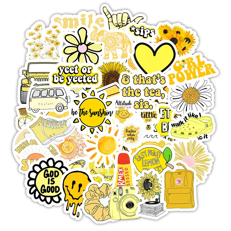 Details about   50 Pcs Cute Laptop Stickers Yellow VSCO Sticker Skateboard Travel Box Removable
