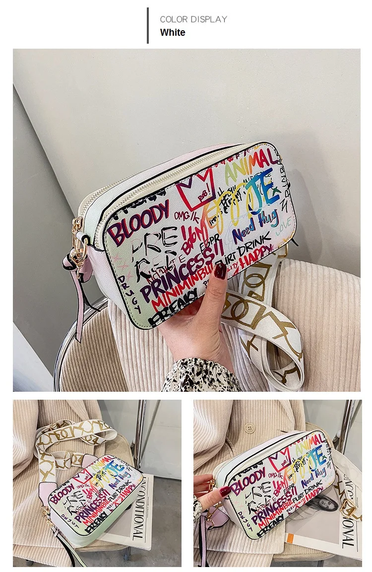 2021 Women Fashion Versatile New Personalized Graffiti Square Bag Lady's Shoulder Crossbody Bags