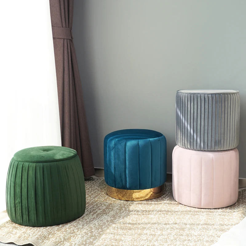 Customized Modern Low Stools New Design Ottoman Pouf Velvet Round Ottoman