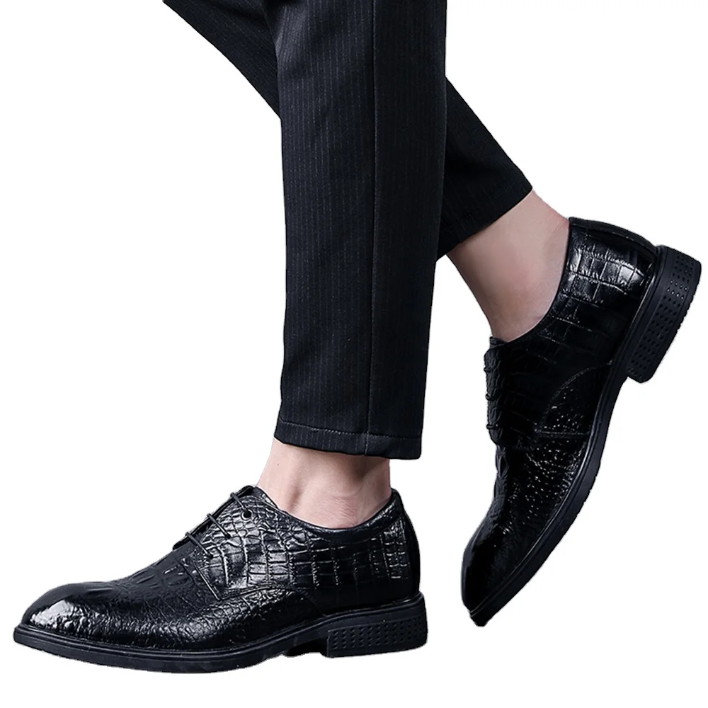Men's Black Crocodile Genuine Leather Wingtip Dress Shoes Oem