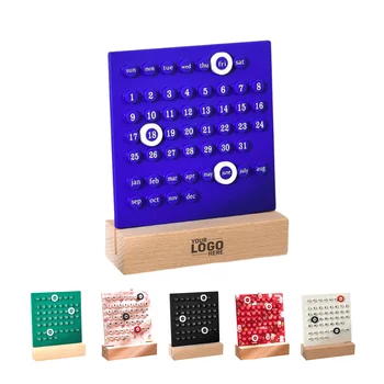 Wooden Base Acrylic Desktop Calendar Promotional Gift Perpetual Table Calendar For Office Home Decor Creative Time Date Planner