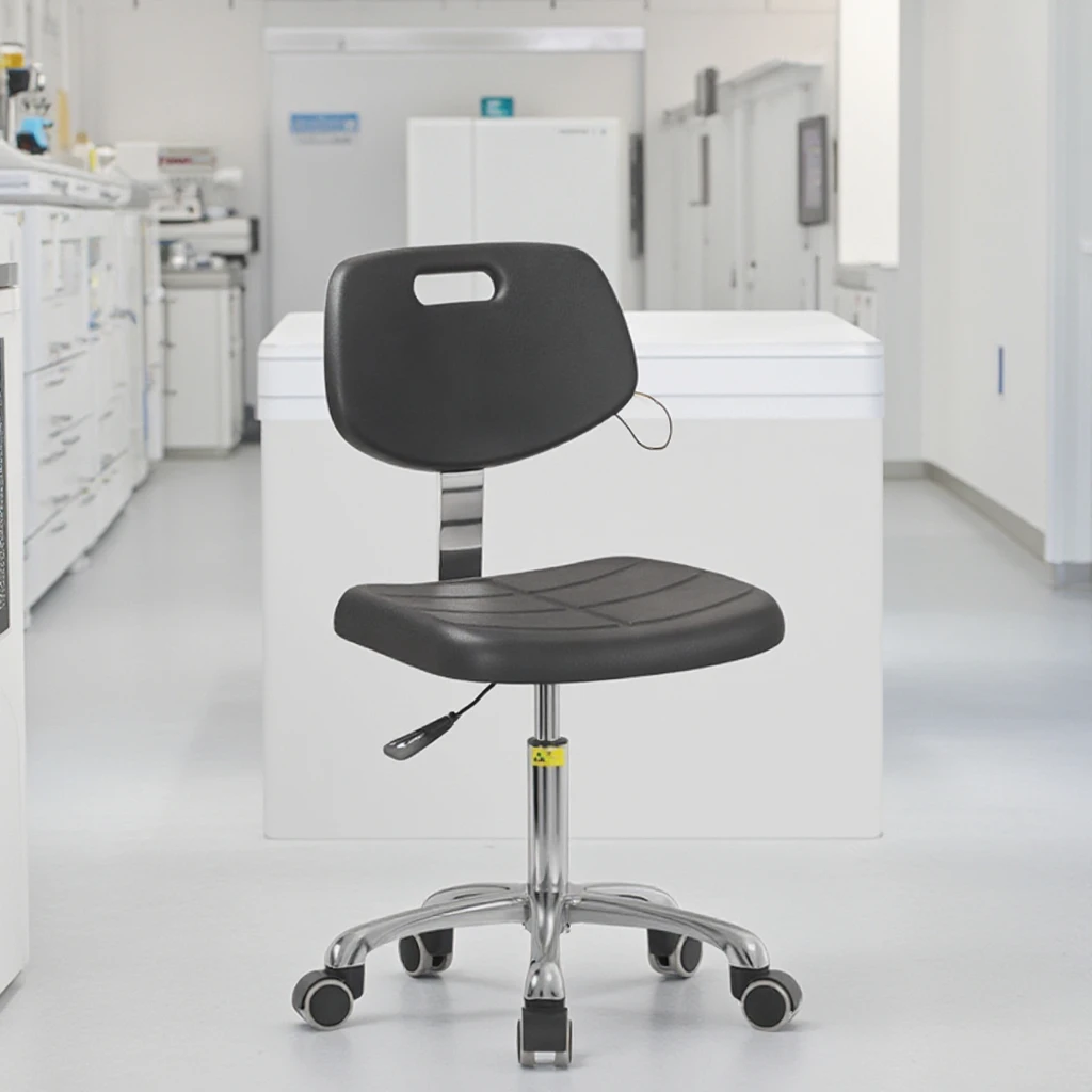 ESD Lab Chair Steel Construction PU Foam Anti-Static Backrest Dust-Free Workshop Lift Rotate Function for Hospitals Schools-J29