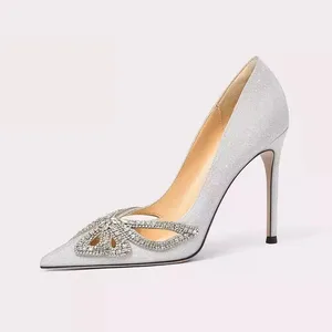 New Style Women's Slim Heel Pointed Temperament Luxury Good Quality Bridal Wedding Stiletto Sexy Fashion Bow Knot