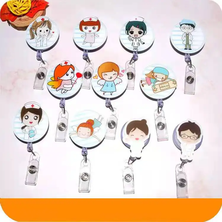 YIWU Wholsales Custom Heavy Duty Nurse Badge Reels Retractable Keychain with Logo ID Card for Medical holder