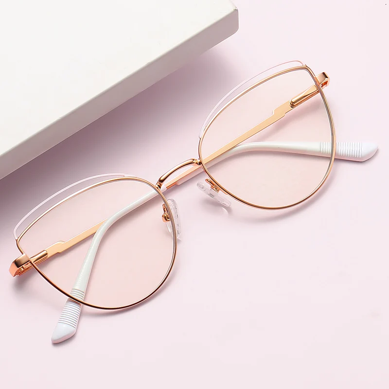 2022 Bicolourable Metal Spring Hinge Cateye Girls Eye Wear Eyeglasses Frames Gafas De Luz Azul Anteojos Mens Glasses