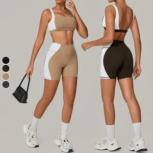 Backless Yoga Bra Set Quick-Dry Fitness Wear  Color Block Tight for Medium Intensity Sports