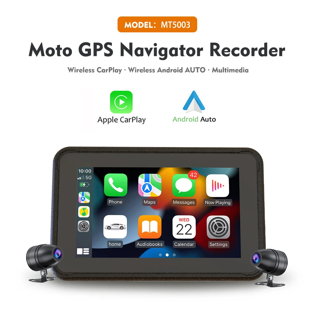 Ipx7 Motocicleta impermeable Displa 5 pulgadas motocicleta Wireless Carplay Android  Auto Portable Navigati