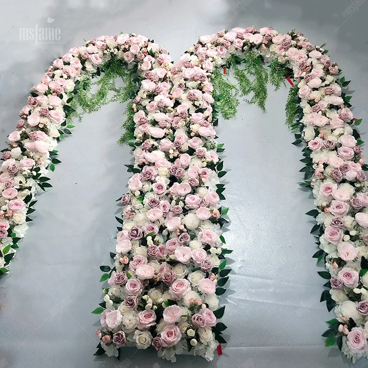 Msfame Hot Sale Beautiful Artificial Flowers Arches Backdrop Decoration 8ft*8ft White Silk