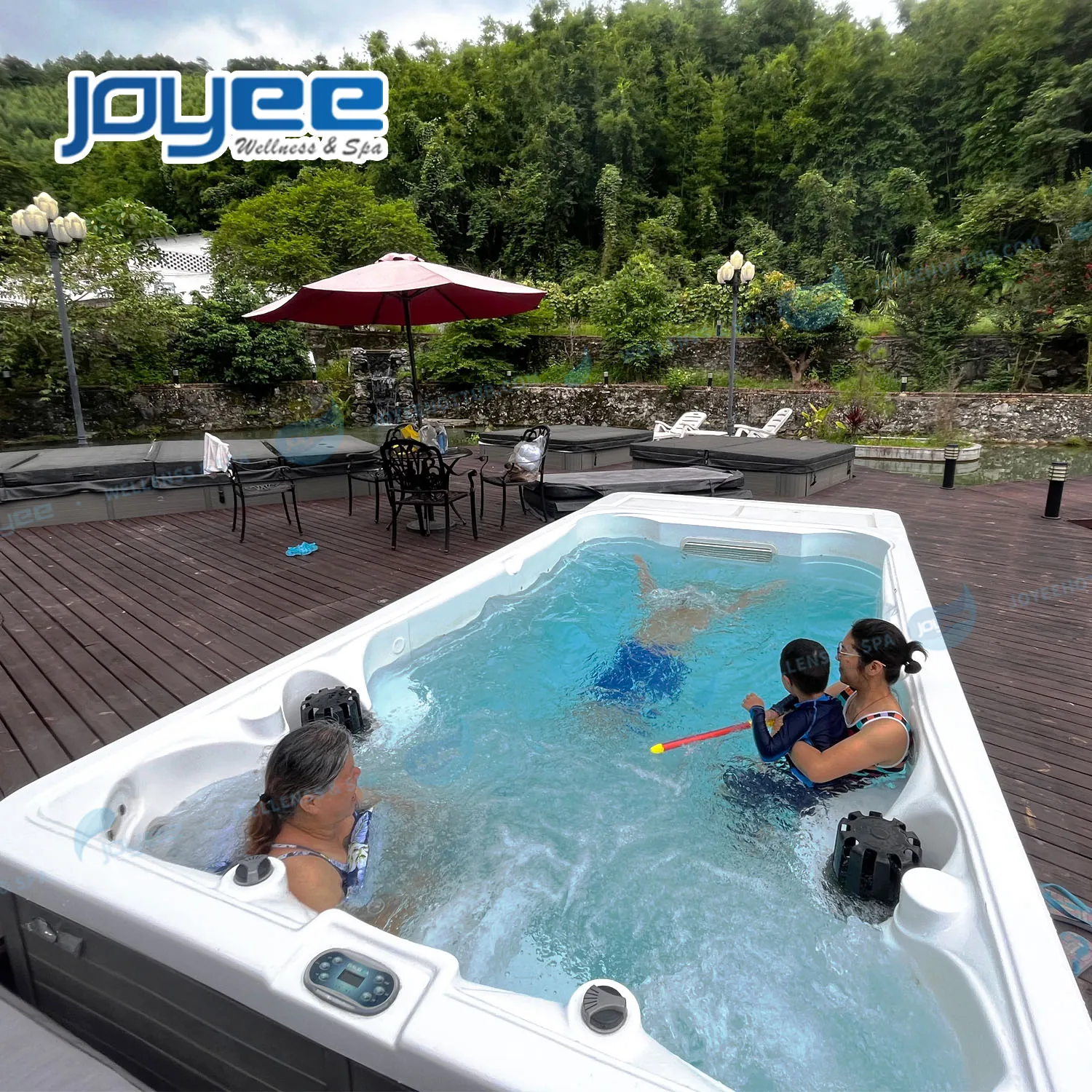 JOYEE China Above Ground Endless Swimspa Outdoor Swimming Pool Balboa Freestanding Hot Tub Swim Spa Pool Combo