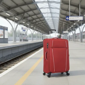 Manufacture Factory 4 Wheels Nylon Red Trolley Luggage Sets With Spinner Universal Wheel