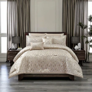 Modern Home Use Bedroom Shiny Thick Soft King Size Jacquard Polyester 8-Piece All-Season Comforter Set