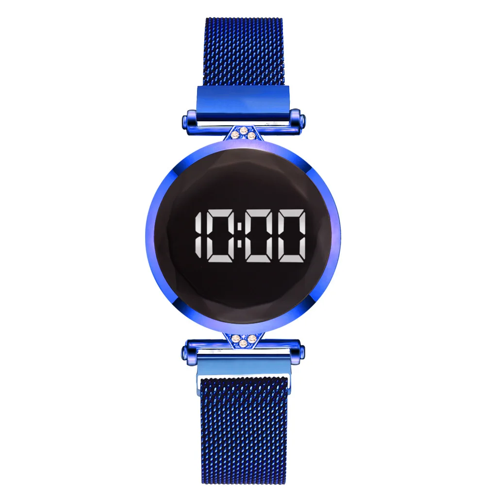 Magnetic Buckle Mesh Band Led Digital Watch Wristwatch Touch Led Women  Watch No Logo in Stock
