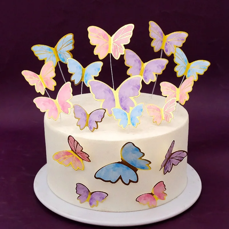 Happy birthday 10pcs Ins Style Butterfly Cake Topper Cake Decoration Happy Mother's Day Easter Wedding party cupcake decor