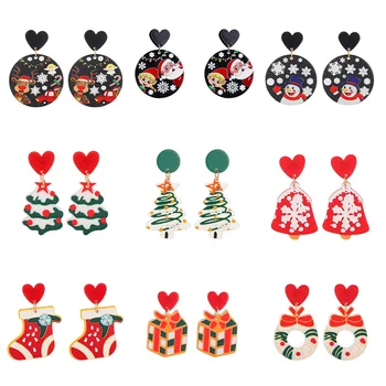 2021 Christmas Series Resin Acrylic Sheet Printed Halloween Stud Earrings Female Holiday Party Christmas Tree Earrings Jewelry