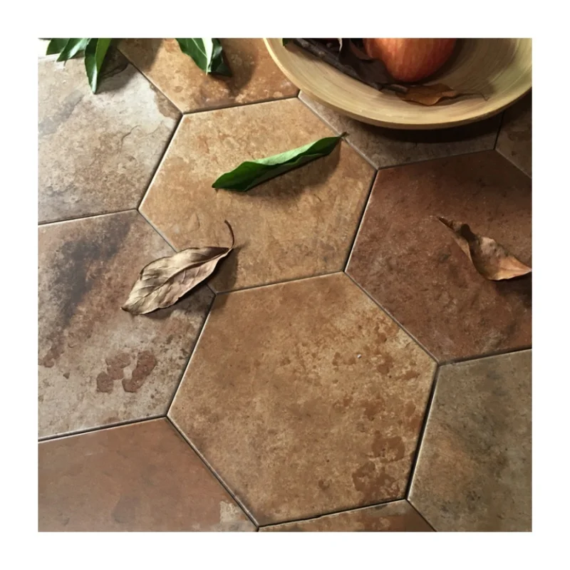 Clay Brick American Retro Hexagonal Tile Red Brick Wall in Bathroom and Kitchen Balcony Anti Slip Floor Tiles