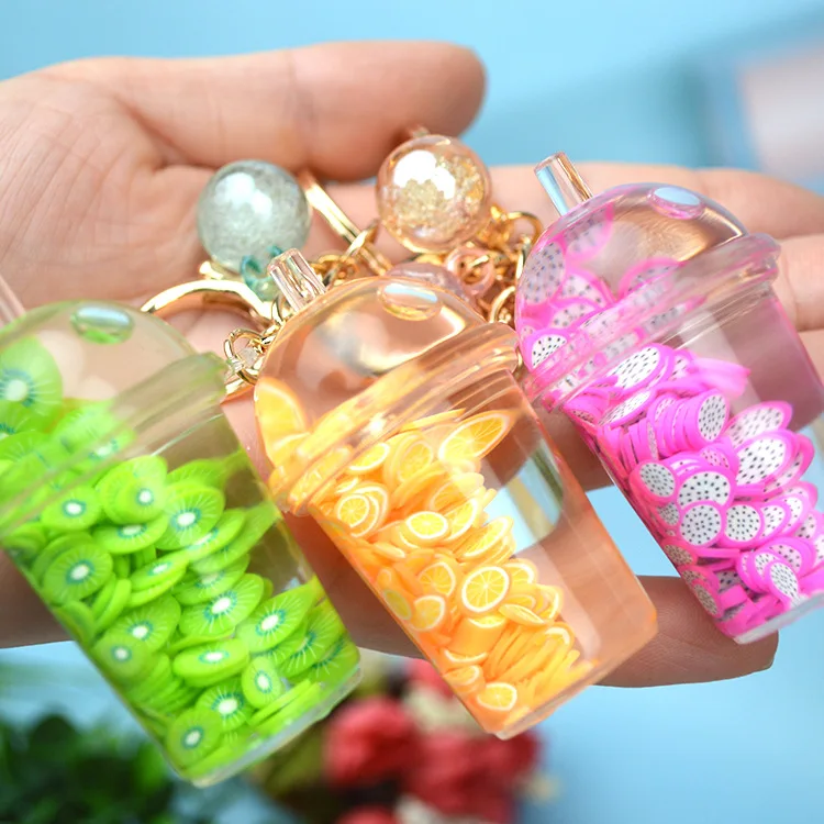 Fruit Glitter Keychain Pentagram Quicksand Keyring Floating Liquid