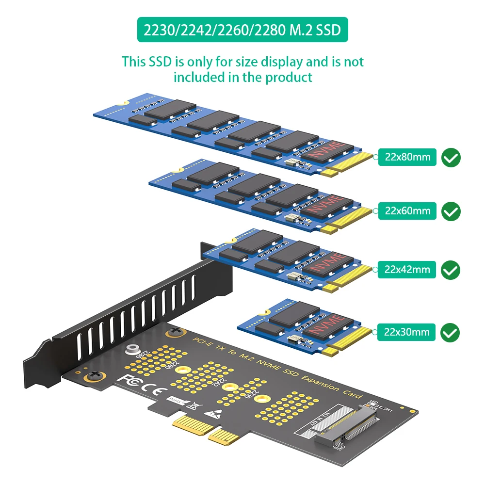 M.2 NVMe SSD NGFF to PCIE X1 Adapter Card M Key Interface Card Support PCI Express 3.0 X4 2230-2280 Size